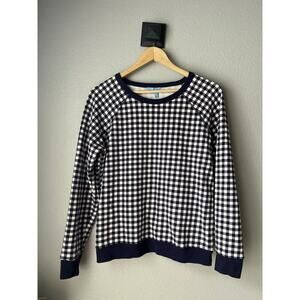 Draper James Natalie Gingham Sweatshirt Top Navy Blue White Womens Medium